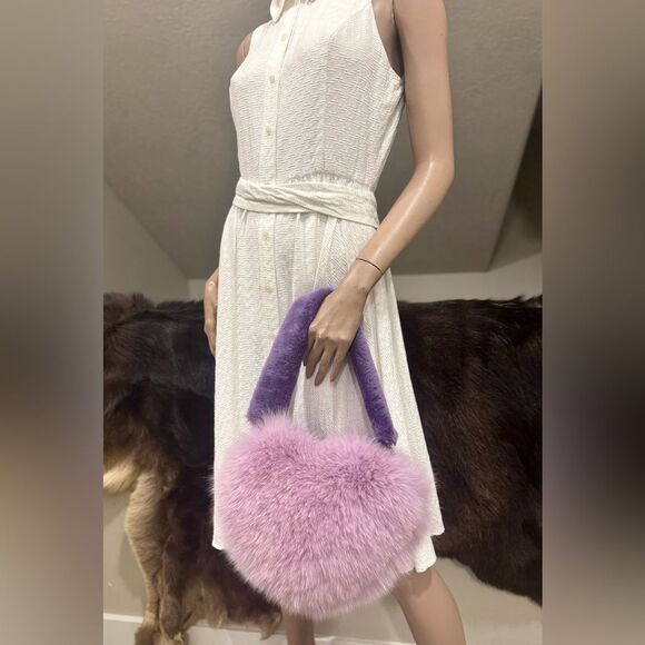 One of a kind! Premium Real Fox Fur Heart Shaped Bag & 2 Straps & Fur Ball Charm - Picture 11 of 17